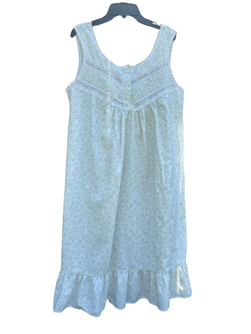 Vintage Especially You Sage Floral Cotton Nightgown Size M Lace Pintuck Coquette